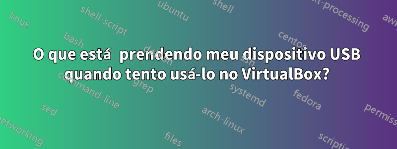 O que está prendendo meu dispositivo USB quando tento usá-lo no VirtualBox?