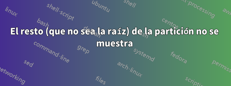 El resto (que no sea la raíz) de la partición no se muestra