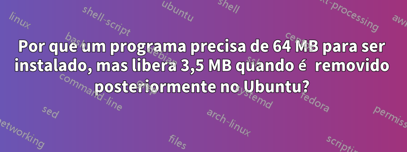 Por que um programa precisa de 64 MB para ser instalado, mas libera 3,5 MB quando é removido posteriormente no Ubuntu?