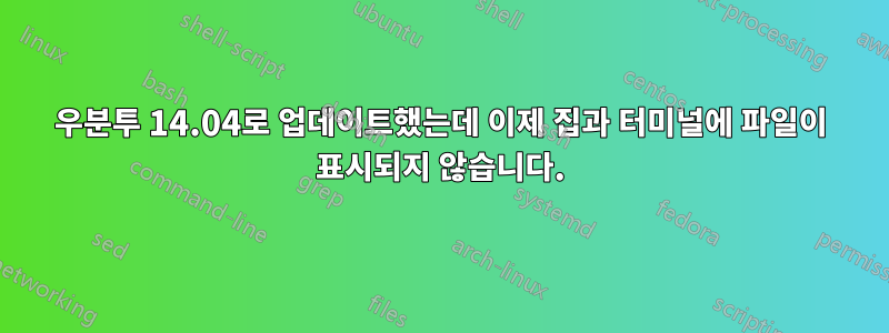 우분투 14.04로 업데이트했는데 이제 집과 터미널에 파일이 표시되지 않습니다.