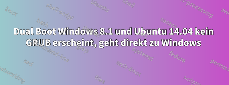 Dual Boot Windows 8.1 und Ubuntu 14.04 kein GRUB erscheint, geht direkt zu Windows