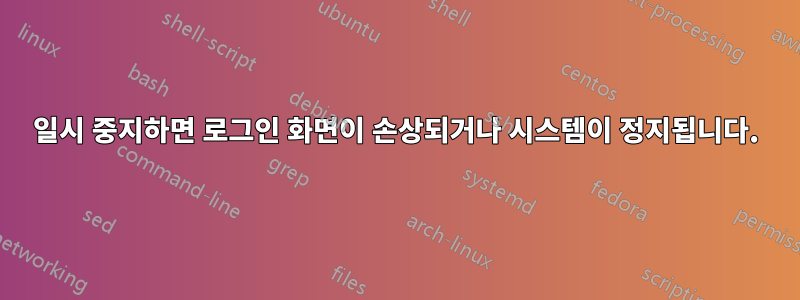 일시 중지하면 로그인 화면이 손상되거나 시스템이 정지됩니다.