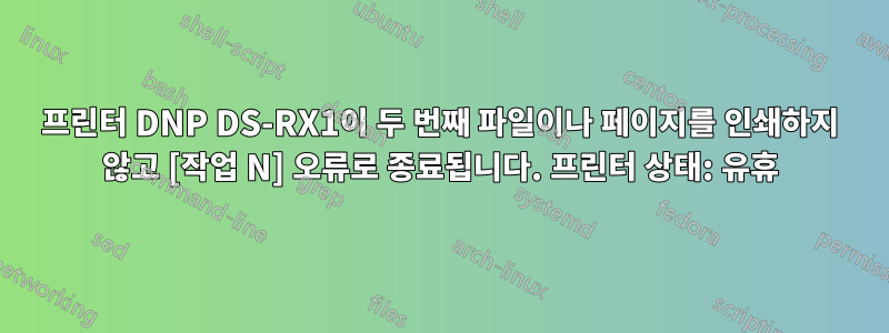 프린터 DNP DS-RX1이 두 번째 파일이나 페이지를 인쇄하지 않고 [작업 N] 오류로 종료됩니다. 프린터 상태: 유휴