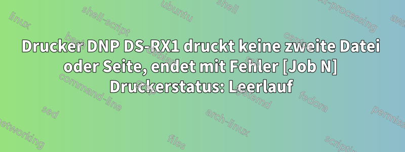 Drucker DNP DS-RX1 druckt keine zweite Datei oder Seite, endet mit Fehler [Job N] Druckerstatus: Leerlauf