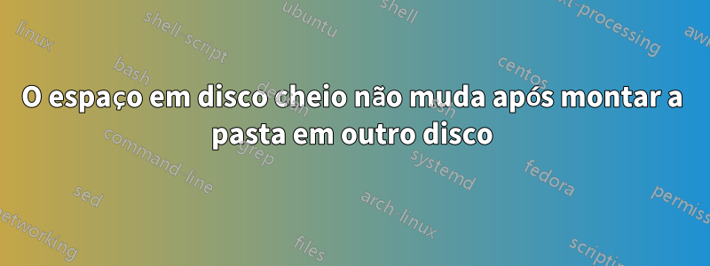 O espaço em disco cheio não muda após montar a pasta em outro disco