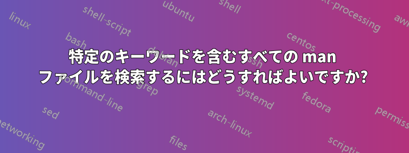 特定のキーワードを含むすべての man ファイルを検索するにはどうすればよいですか?