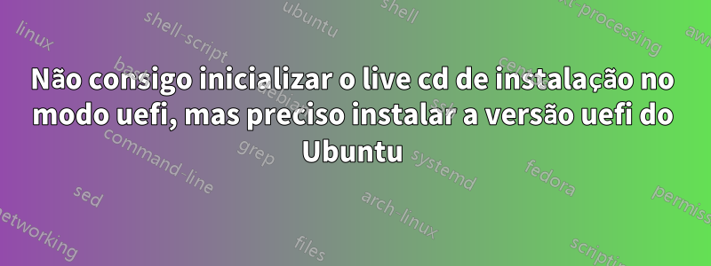 Não consigo inicializar o live cd de instalação no modo uefi, mas preciso instalar a versão uefi do Ubuntu