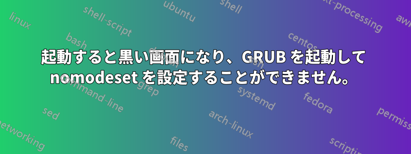 起動すると黒い画面になり、GRUB を起動して nomodeset を設定することができません。