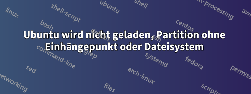 Ubuntu wird nicht geladen, Partition ohne Einhängepunkt oder Dateisystem