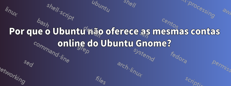 Por que o Ubuntu não oferece as mesmas contas online do Ubuntu Gnome?