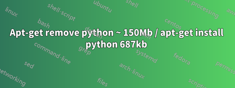 Apt-get remove python ~ 150Mb / apt-get install python 687kb