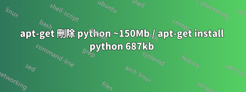 apt-get 刪除 python ~150Mb / apt-get install python 687kb