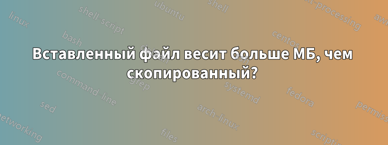 Вставленный файл весит больше МБ, чем скопированный?