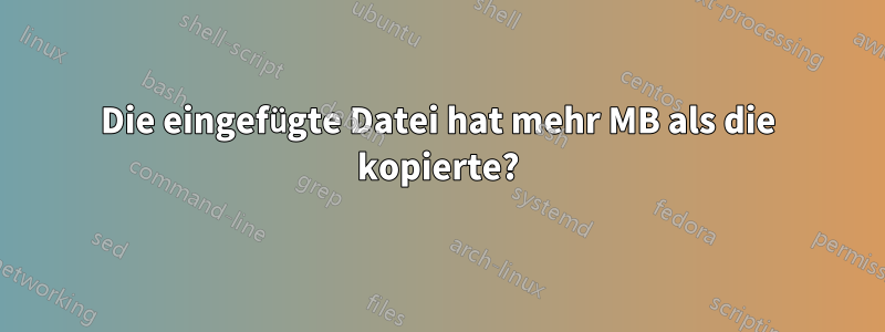 Die eingefügte Datei hat mehr MB als die kopierte?