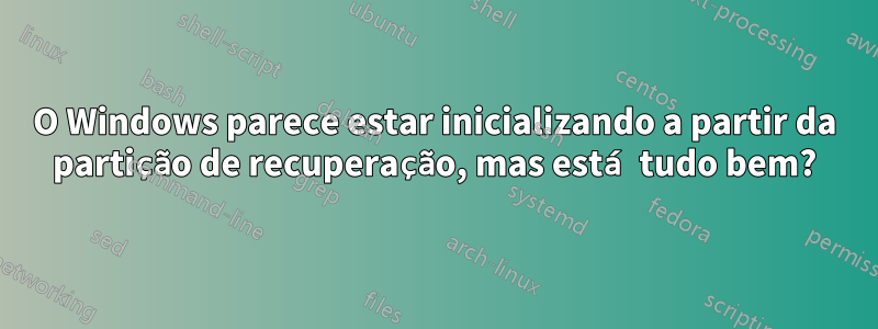 O Windows parece estar inicializando a partir da partição de recuperação, mas está tudo bem?