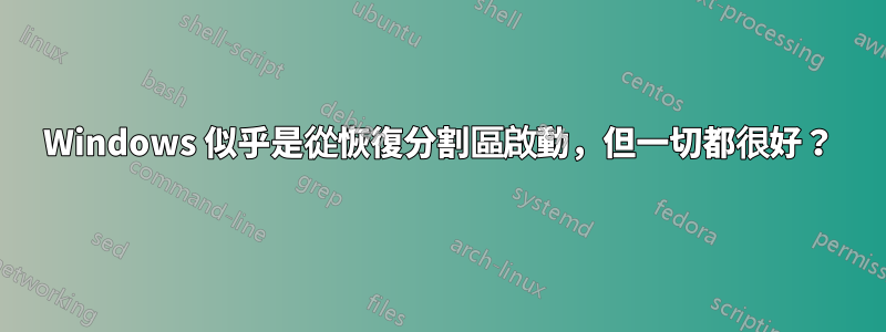 Windows 似乎是從恢復分割區啟動，但一切都很好？