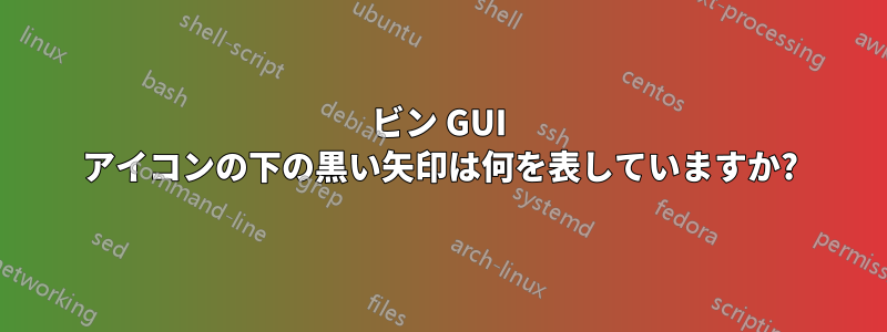 ビン GUI アイコンの下の黒い矢印は何を表していますか?