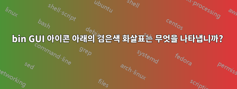 bin GUI 아이콘 아래의 검은색 화살표는 무엇을 나타냅니까?