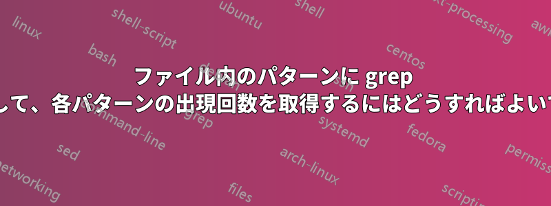 ファイル内のパターンに grep を使用して、各パターンの出現回数を取得するにはどうすればよいですか?