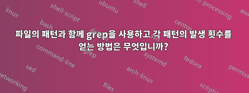 파일의 패턴과 함께 grep을 사용하고 각 패턴의 발생 횟수를 얻는 방법은 무엇입니까?