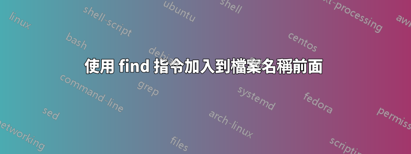 使用 find 指令加入到檔案名稱前面