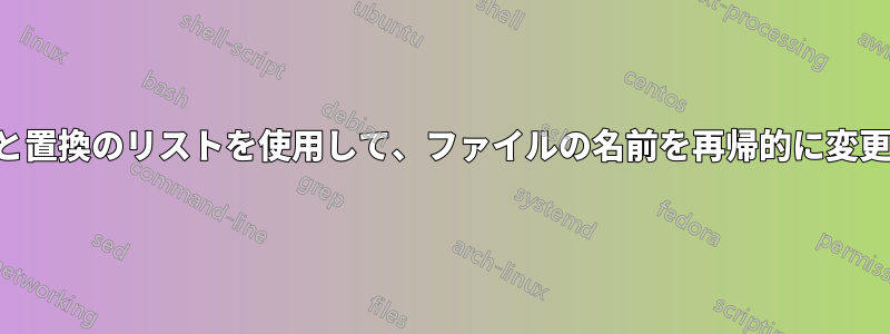 パターンと置換のリストを使用して、ファイルの名前を再帰的に変更します。