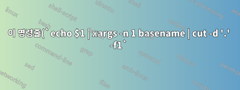 이 명령줄(`echo $1 | xargs -n 1 basename | cut -d '.' -f1`)은 무엇을 합니까?