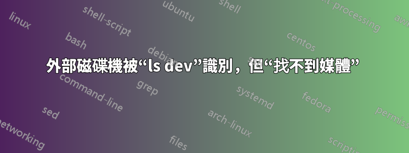 外部磁碟機被“ls dev”識別，但“找不到媒體”