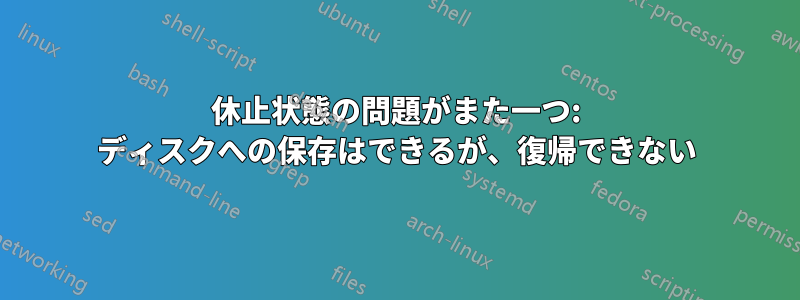 休止状態の問題がまた一つ: ディスクへの保存はできるが、復帰できない
