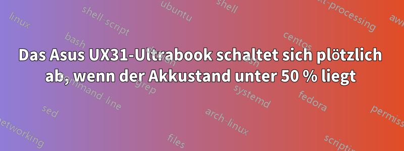 Das Asus UX31-Ultrabook schaltet sich plötzlich ab, wenn der Akkustand unter 50 % liegt