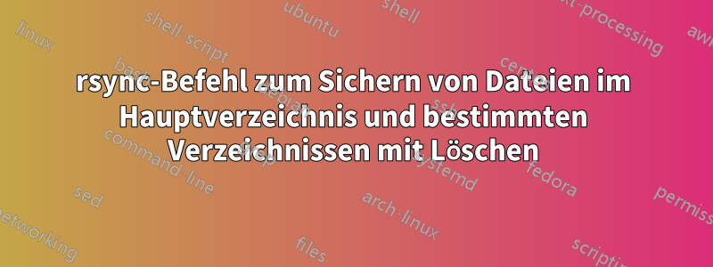 rsync-Befehl zum Sichern von Dateien im Hauptverzeichnis und bestimmten Verzeichnissen mit Löschen
