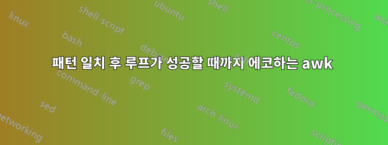 패턴 일치 후 루프가 성공할 때까지 에코하는 awk
