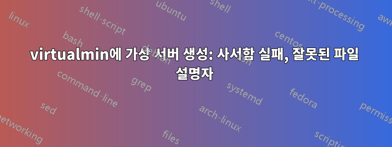 virtualmin에 가상 서버 생성: 사서함 실패, 잘못된 파일 설명자