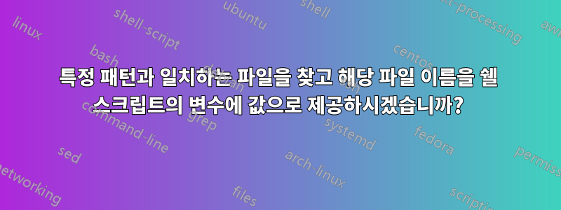 특정 패턴과 일치하는 파일을 찾고 해당 파일 이름을 쉘 스크립트의 변수에 값으로 제공하시겠습니까?