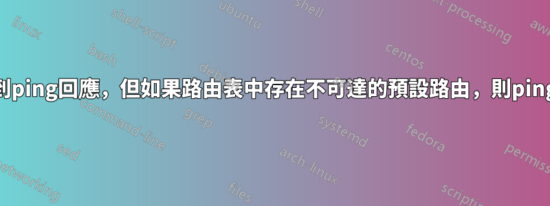 雖然wireshark看到ping回應，但如果路由表中存在不可達的預設路由，則ping程式不會收到回應