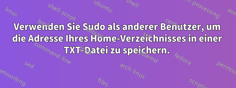 Verwenden Sie Sudo als anderer Benutzer, um die Adresse Ihres Home-Verzeichnisses in einer TXT-Datei zu speichern.