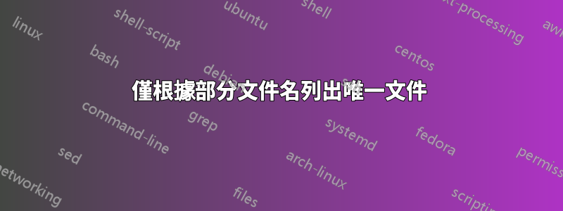 僅根據部分文件名列出唯一文件