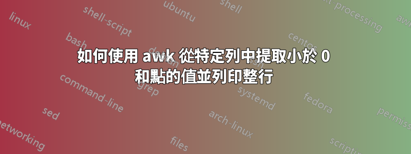 如何使用 awk 從特定列中提取小於 0 和點的值並列印整行