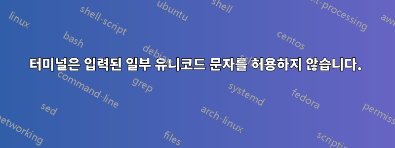 터미널은 입력된 일부 유니코드 문자를 허용하지 않습니다.