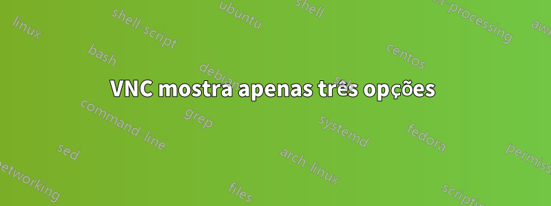 VNC mostra apenas três opções