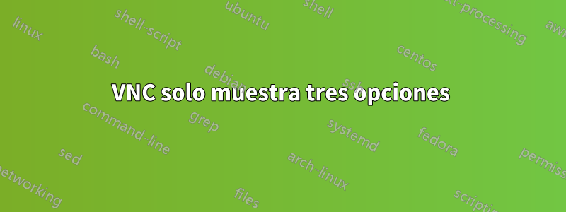 VNC solo muestra tres opciones
