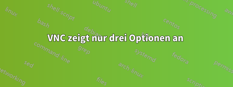 VNC zeigt nur drei Optionen an