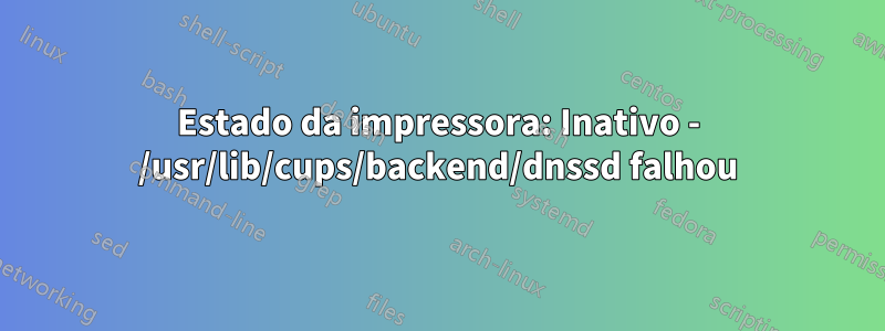 Estado da impressora: Inativo - /usr/lib/cups/backend/dnssd falhou