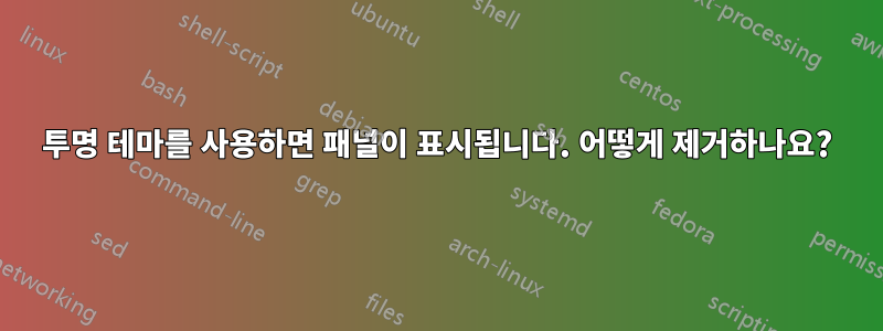 투명 테마를 사용하면 패널이 표시됩니다. 어떻게 제거하나요?