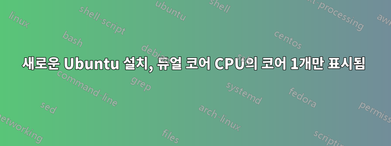 새로운 Ubuntu 설치, 듀얼 코어 CPU의 코어 1개만 표시됨