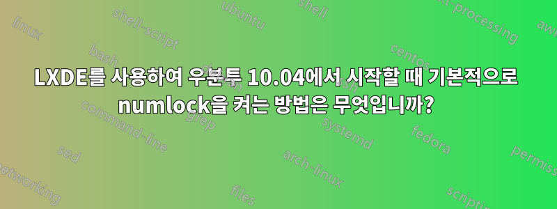 LXDE를 사용하여 우분투 10.04에서 시작할 때 기본적으로 numlock을 켜는 방법은 무엇입니까?