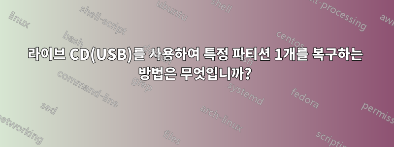 라이브 CD(USB)를 사용하여 특정 파티션 1개를 복구하는 방법은 무엇입니까?