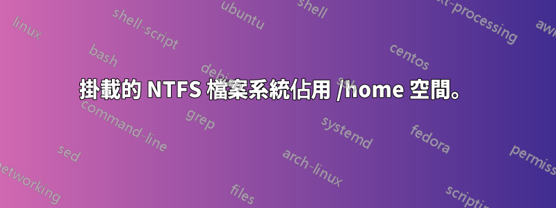 掛載的 NTFS 檔案系統佔用 /home 空間。