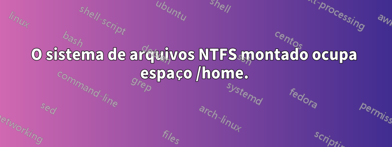 O sistema de arquivos NTFS montado ocupa espaço /home.