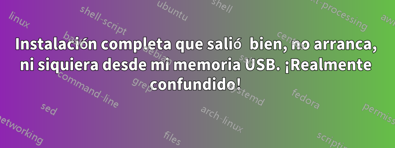 Instalación completa que salió bien, no arranca, ni siquiera desde mi memoria USB. ¡Realmente confundido!